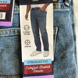 NWT Izod Mens Straight Leg Comfort Stretch Denim Jeans 30x29 Med Wash
